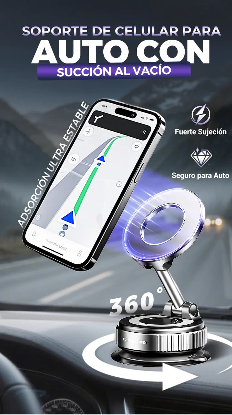 Soporte Magnético 360° con Ventosa – Fijación Súper Segura para Móvil
