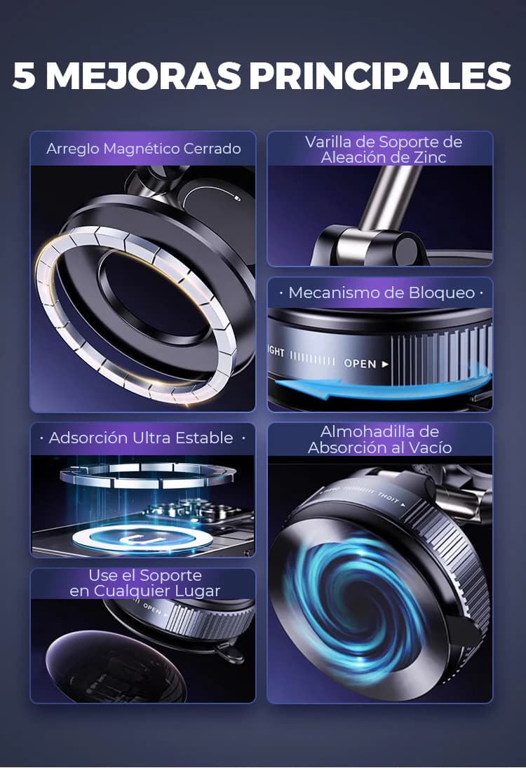 Soporte Magnético 360° con Ventosa – Fijación Súper Segura para Móvil